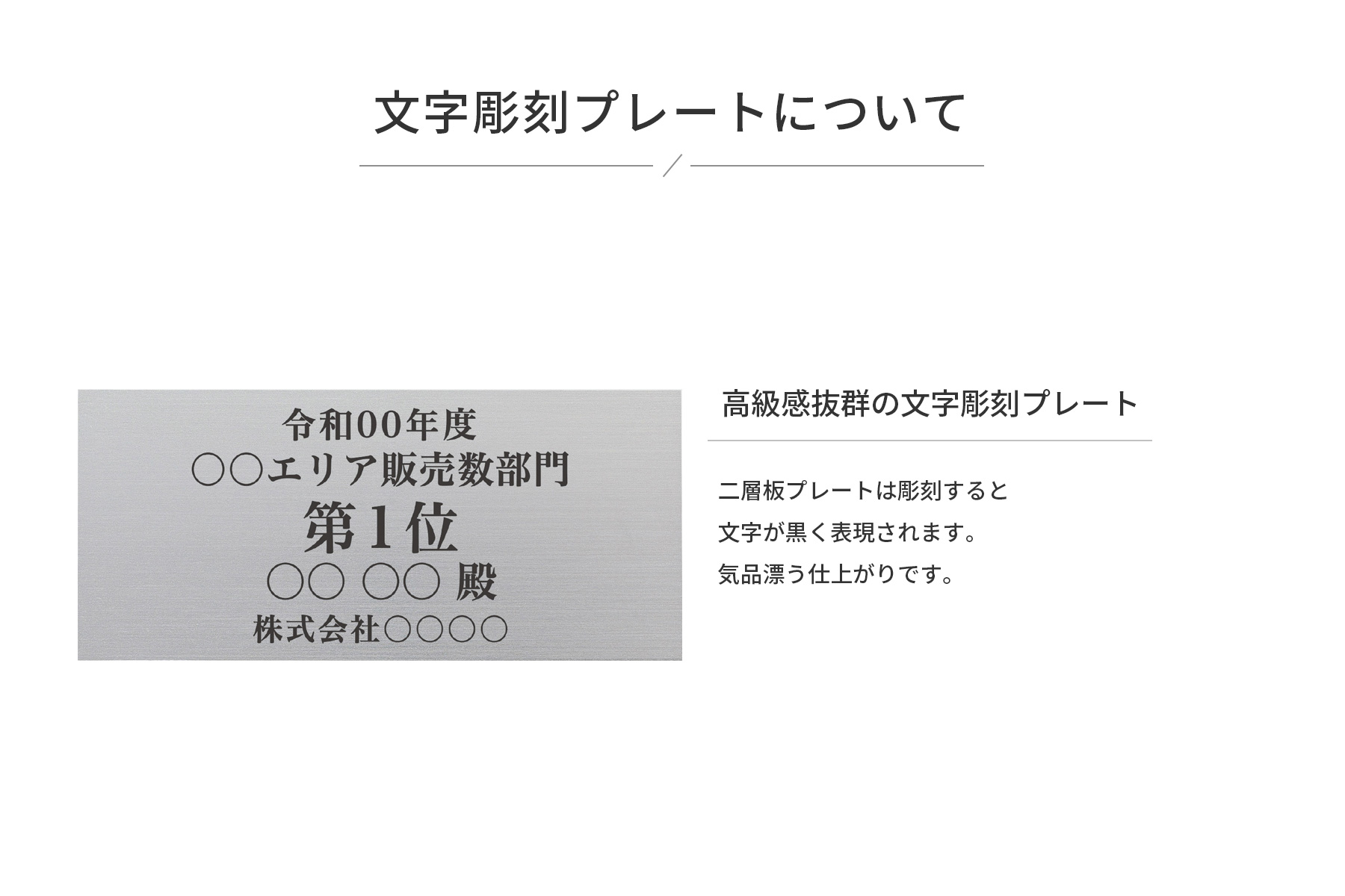 二層板プレートは文字が彫刻すると文字が黒くなります JFJ-DC-1461