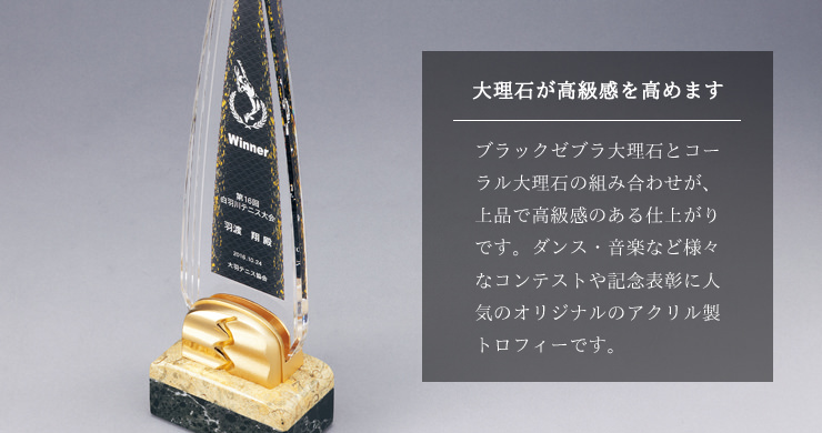 JW-SHL-7163 透明感のあるアクリル製に大理石の台座がついた人気のオリジナルトロフィー