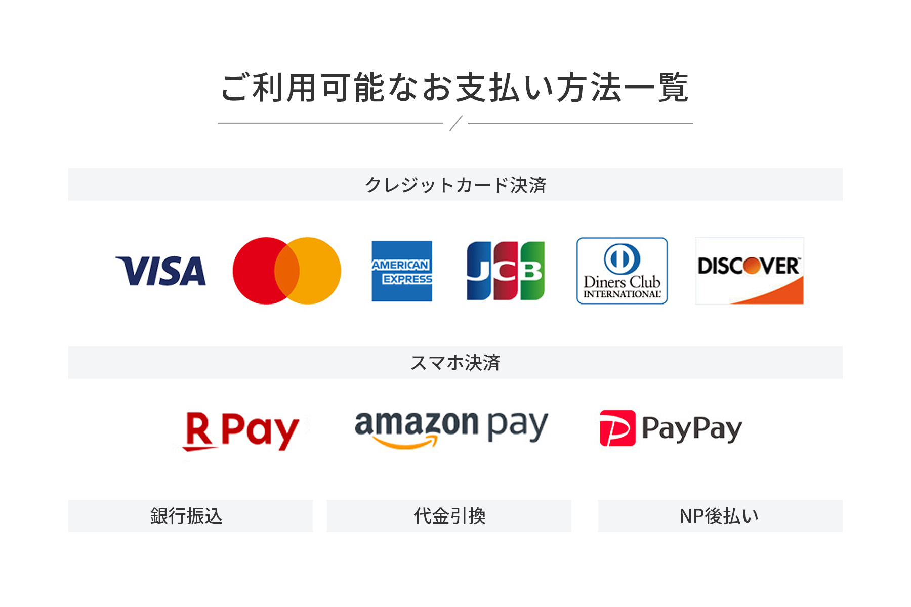 ご利用可能なお支払い方法一覧