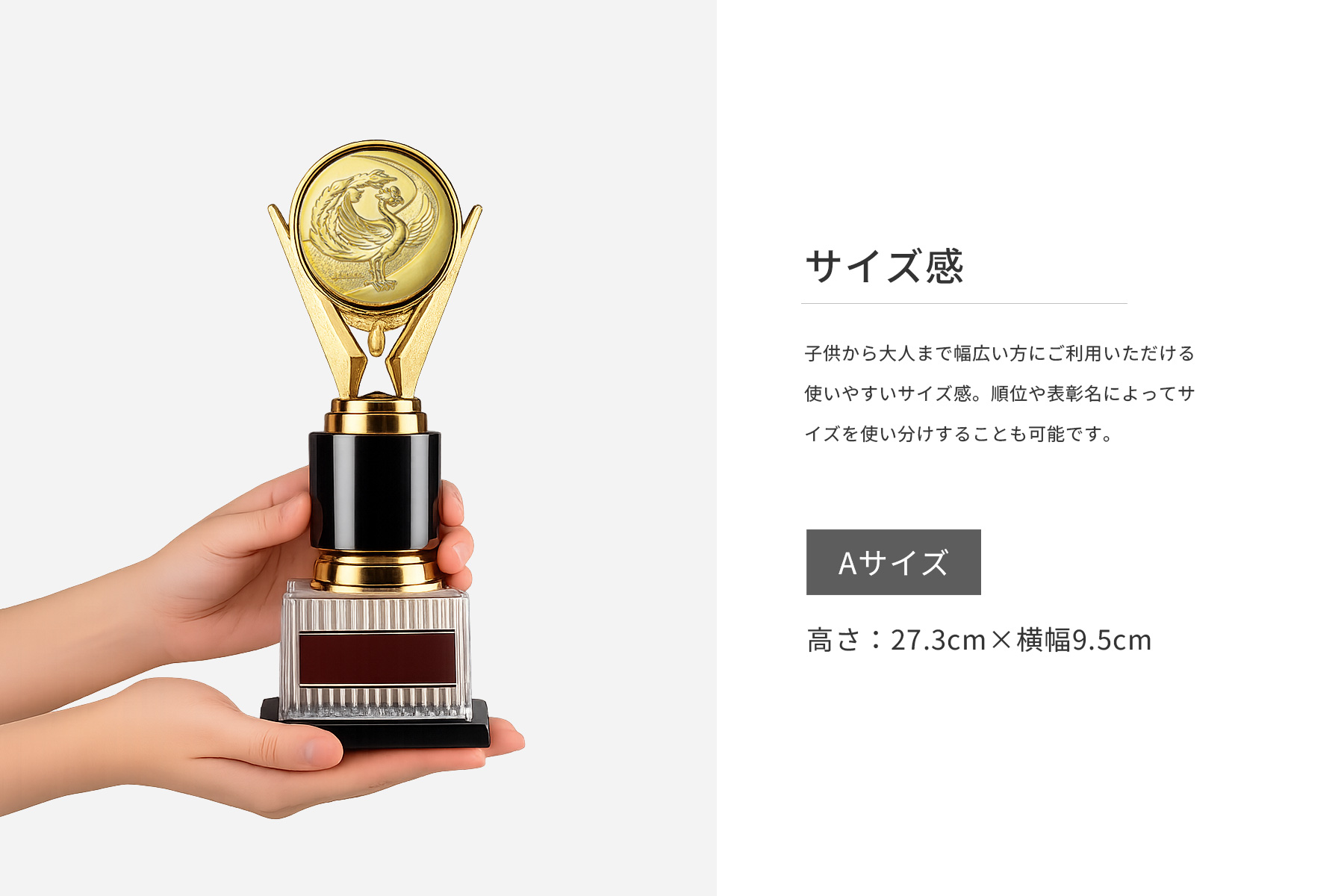 トロフィーの中でも一番人気Aサイズのサイズ感のご紹介 JS-BRZ-4670