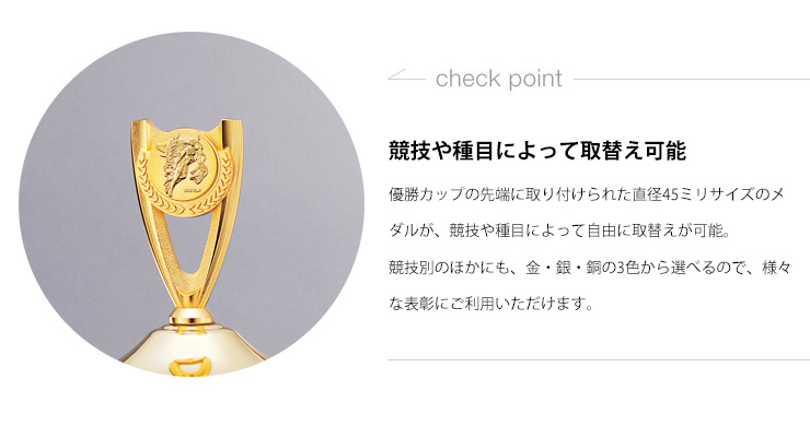 JW-C-1046 自由に取替えができる優勝カップ先端の競技・種目メダル