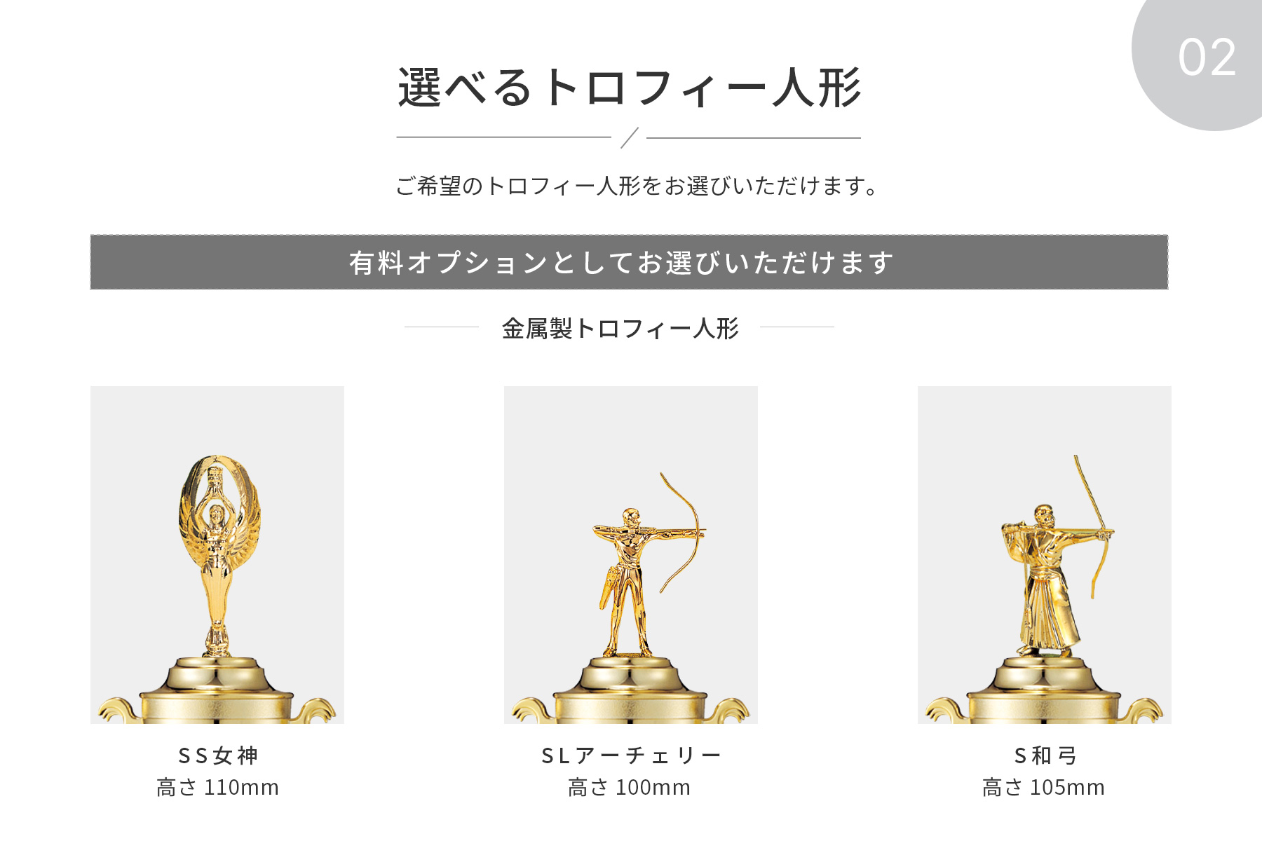 競技や種目が選択出来るトロフィー人形
