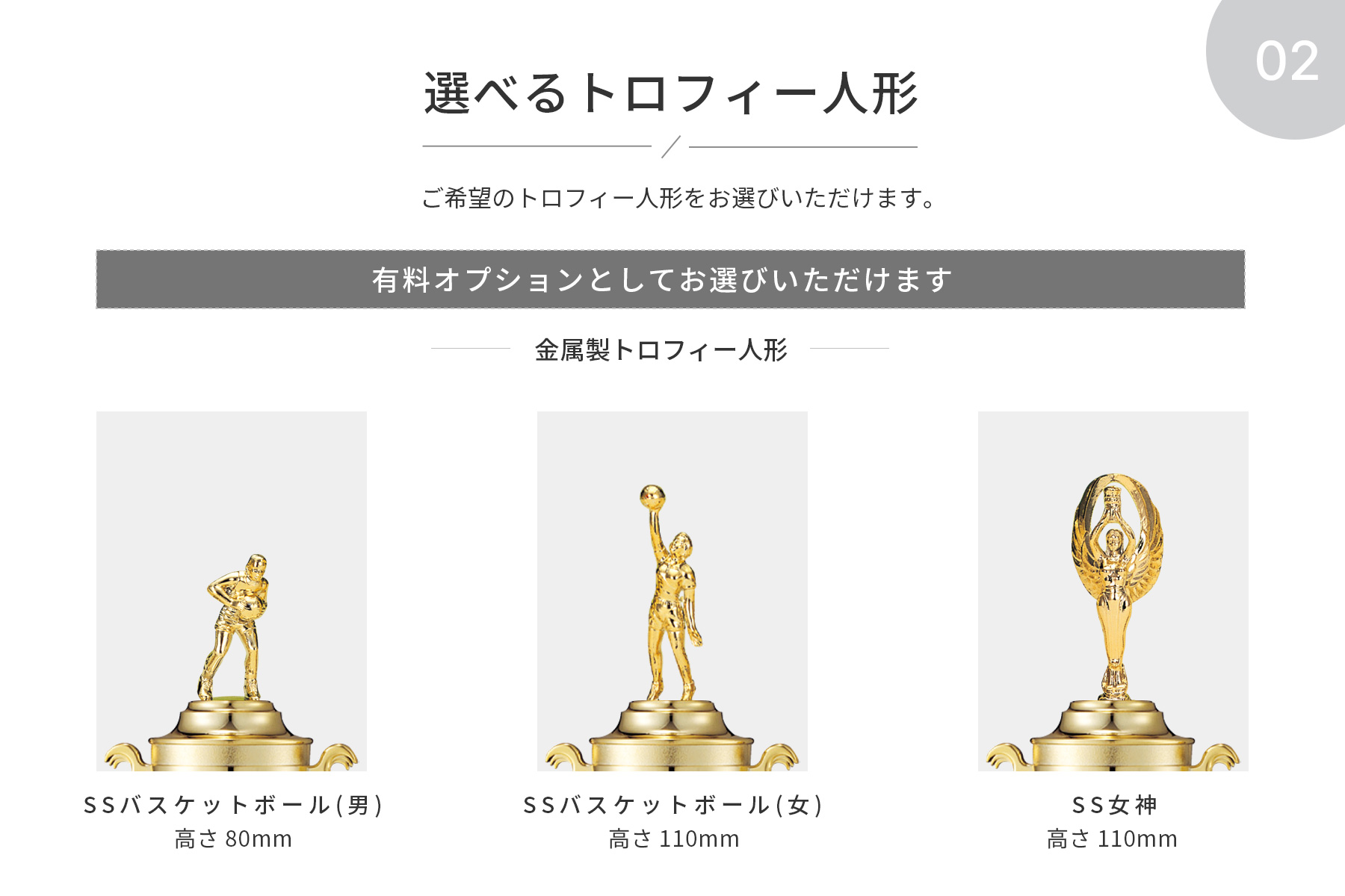 競技や種目が選択出来るトロフィー人形