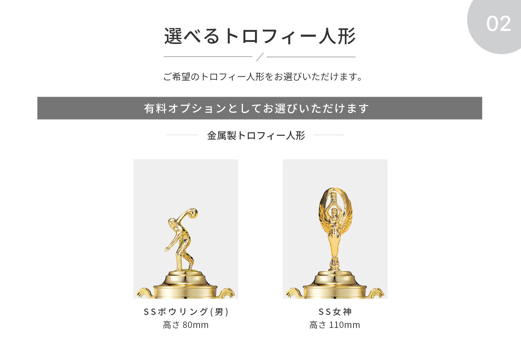 競技や種目が選択出来るトロフィー人形