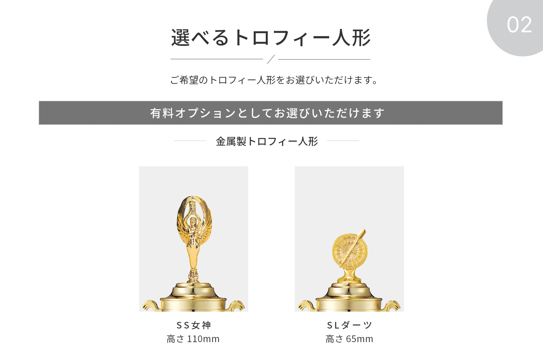 競技や種目が選択出来るトロフィー人形