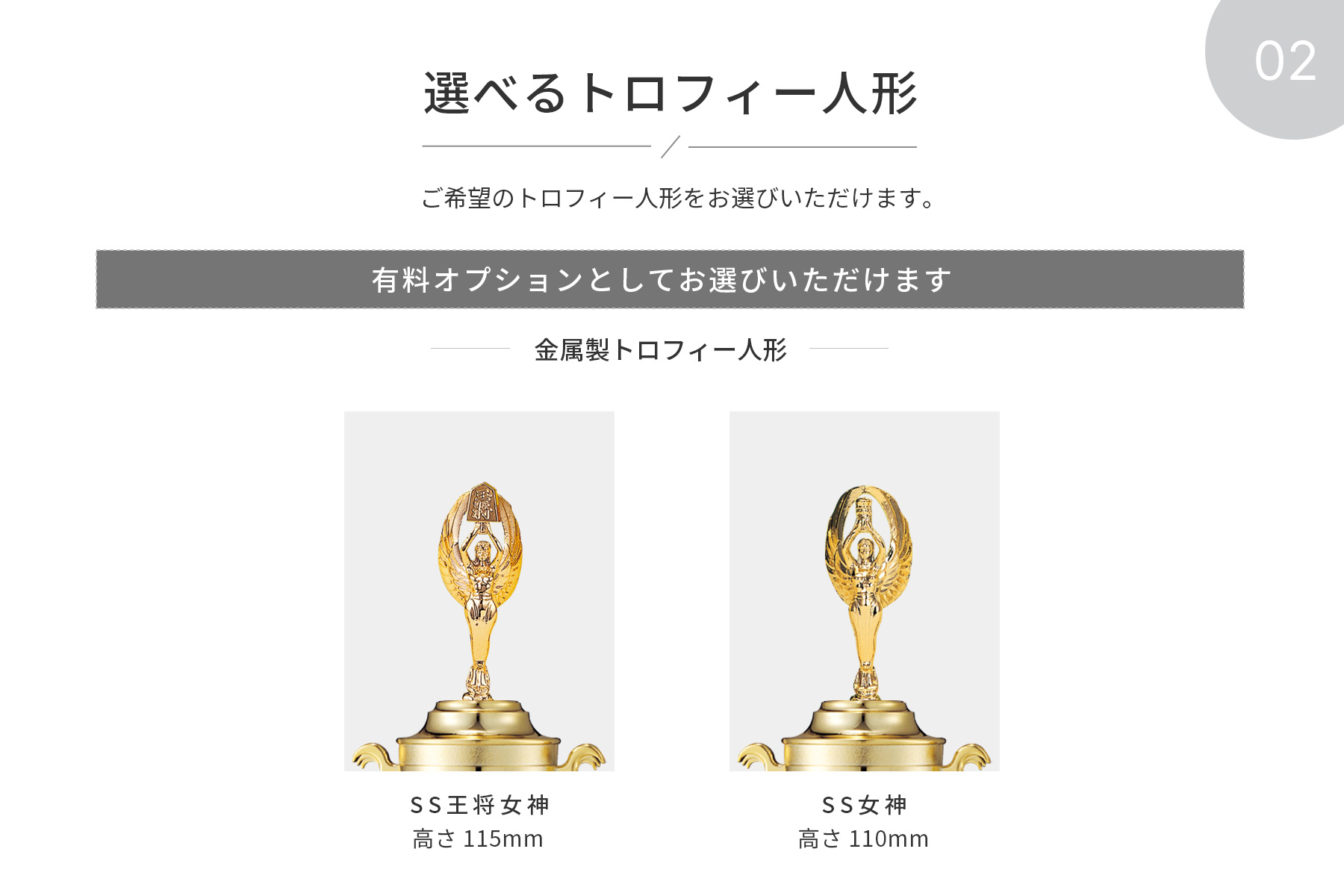 競技や種目が選択出来るトロフィー人形