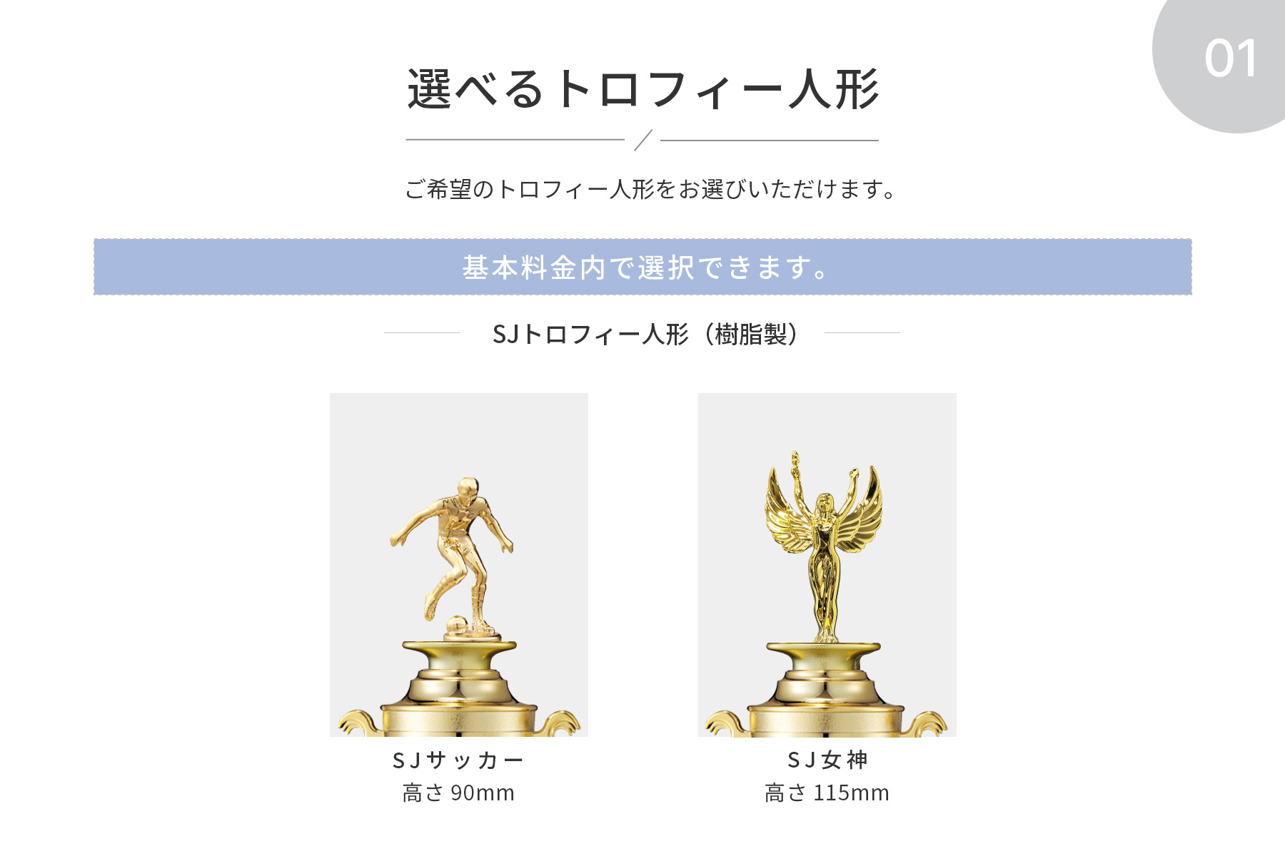 競技や種目が選択出来るトロフィー人形