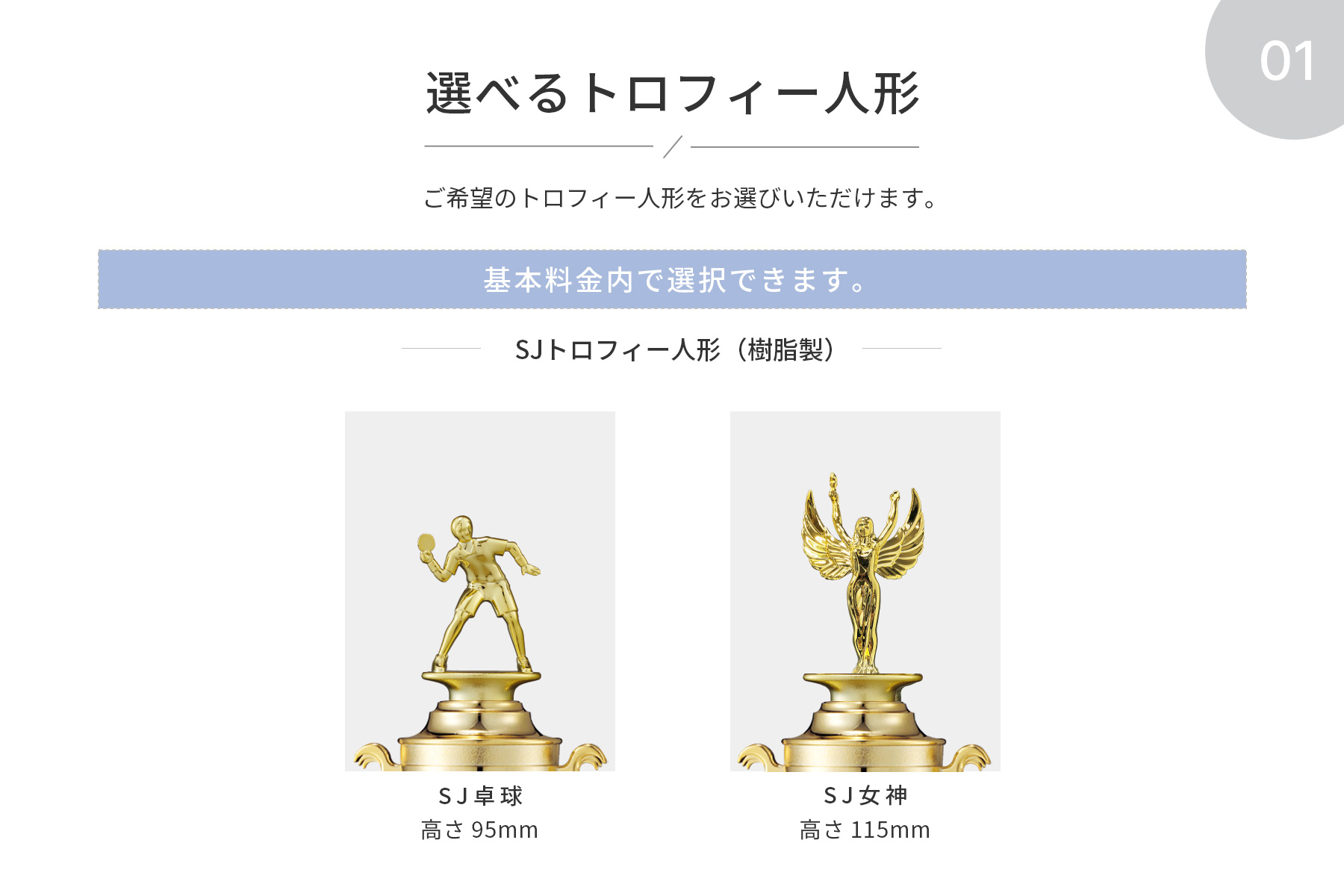 競技や種目が選択出来るトロフィー人形