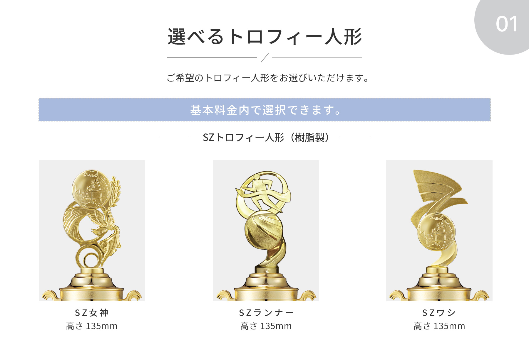 競技や種目が選択出来るトロフィー人形