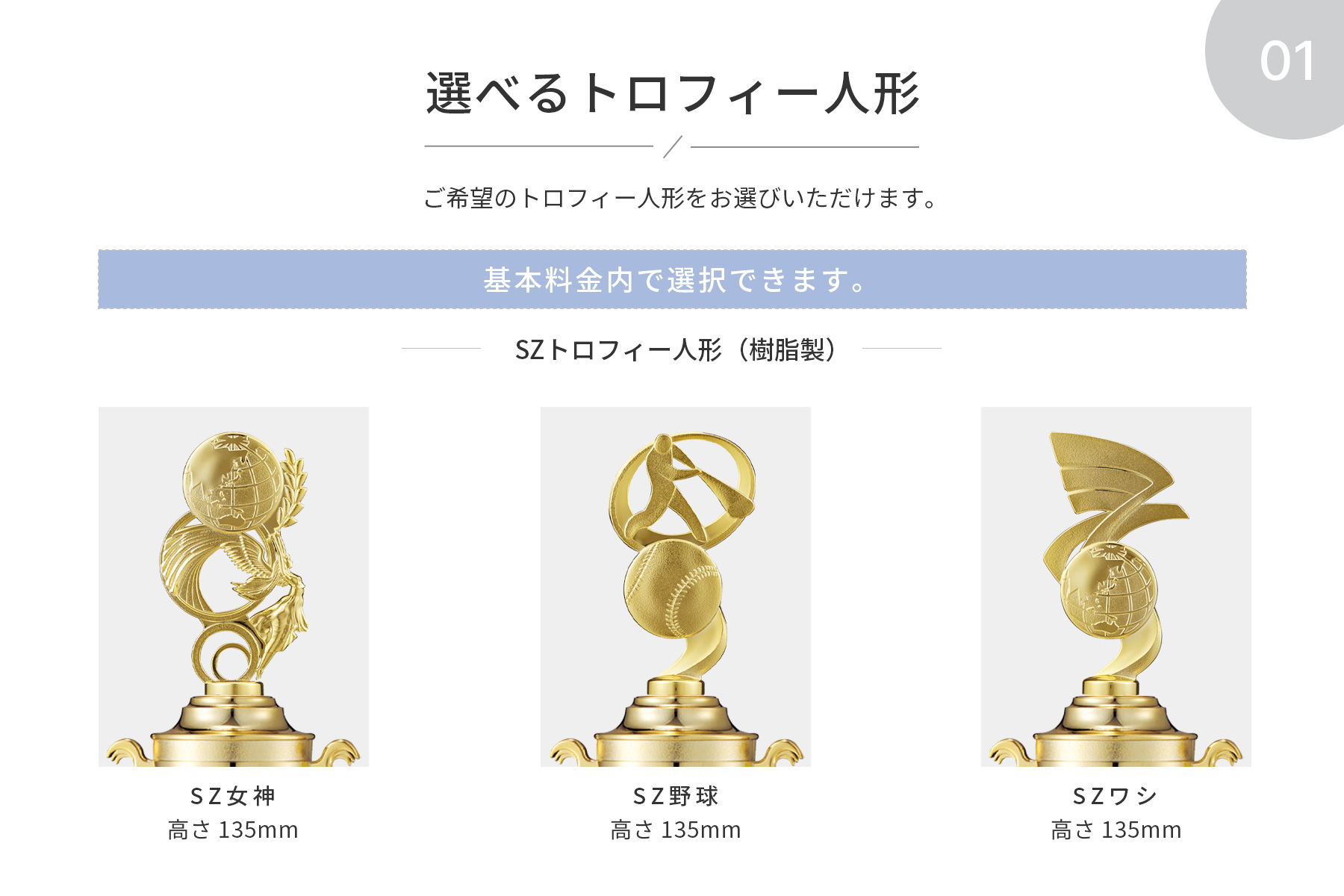 競技や種目が選択出来るトロフィー人形