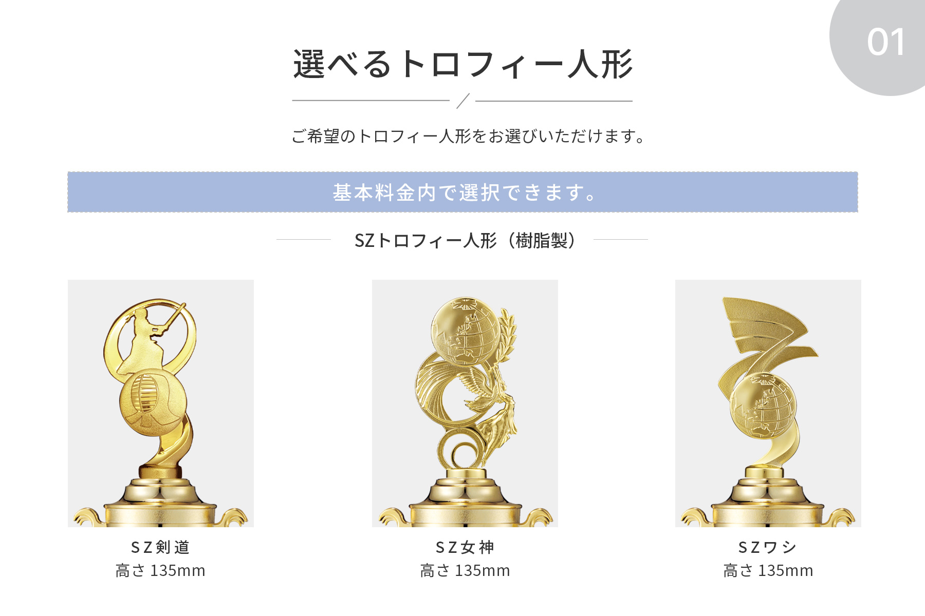 競技や種目が選択出来るトロフィー人形