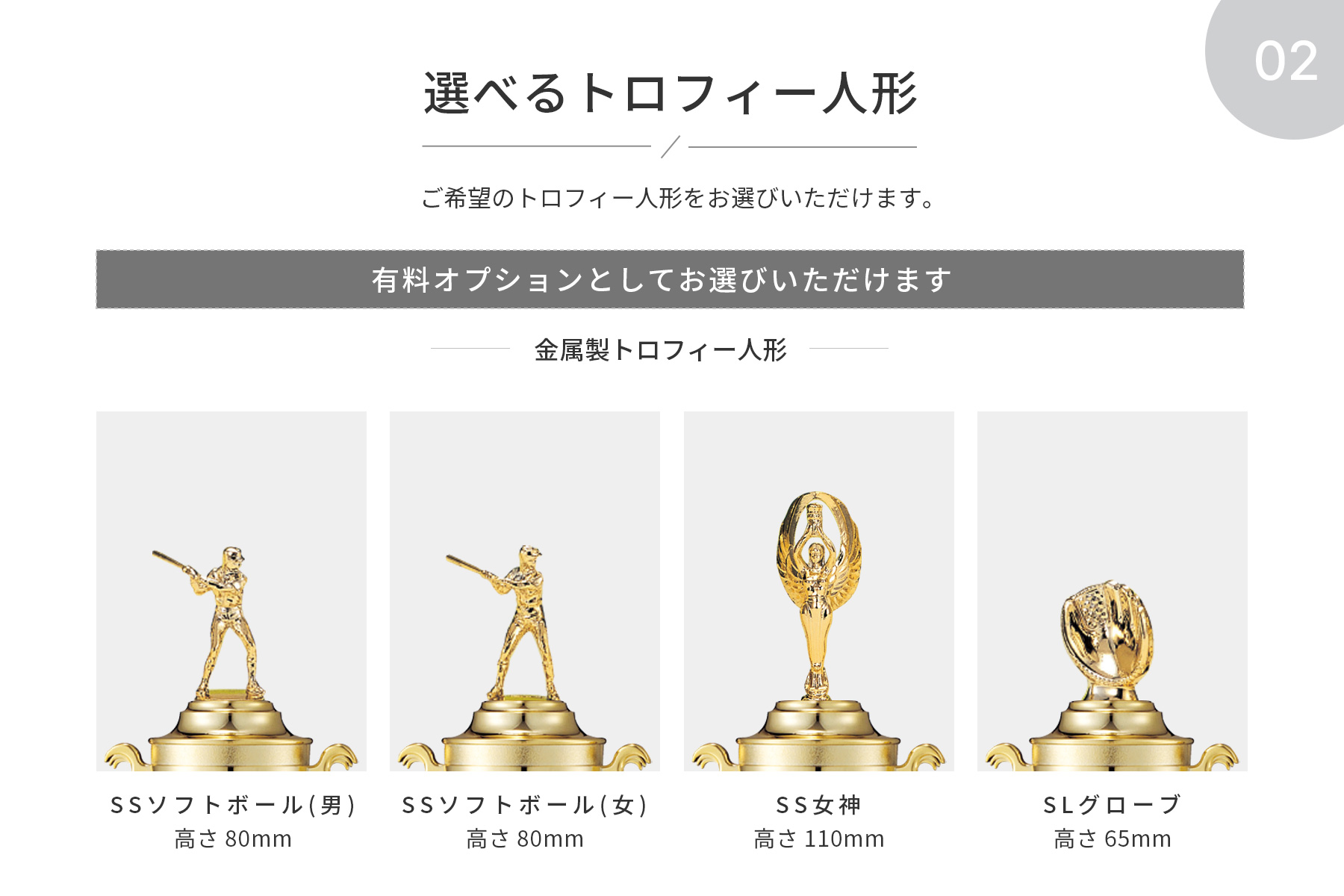 競技や種目が選択出来るトロフィー人形