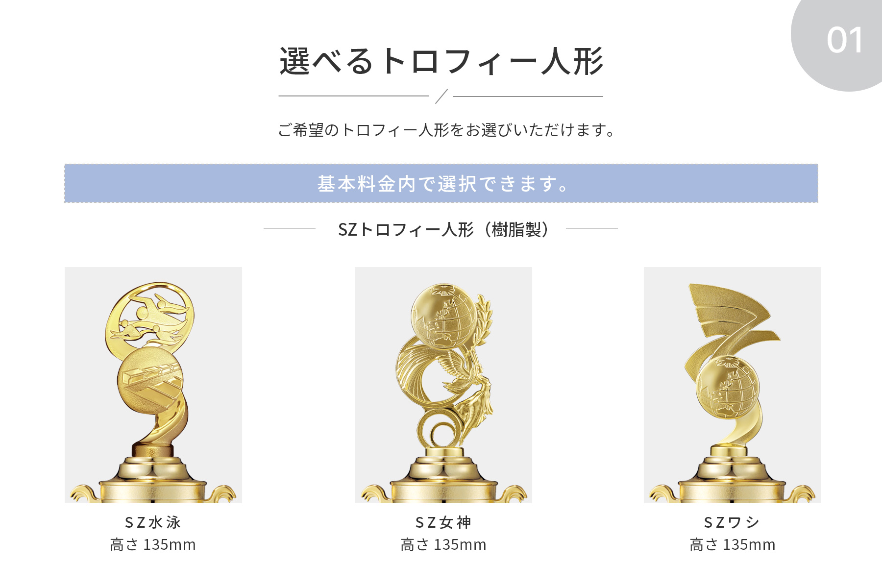 競技や種目が選択出来るトロフィー人形