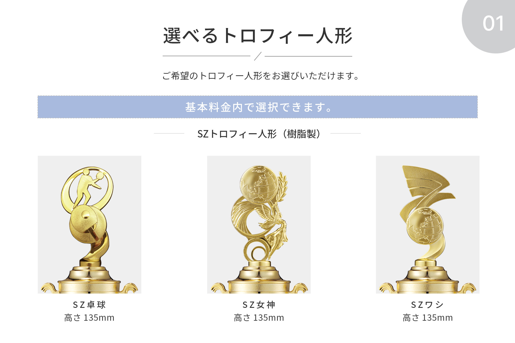 競技や種目が選択出来るトロフィー人形