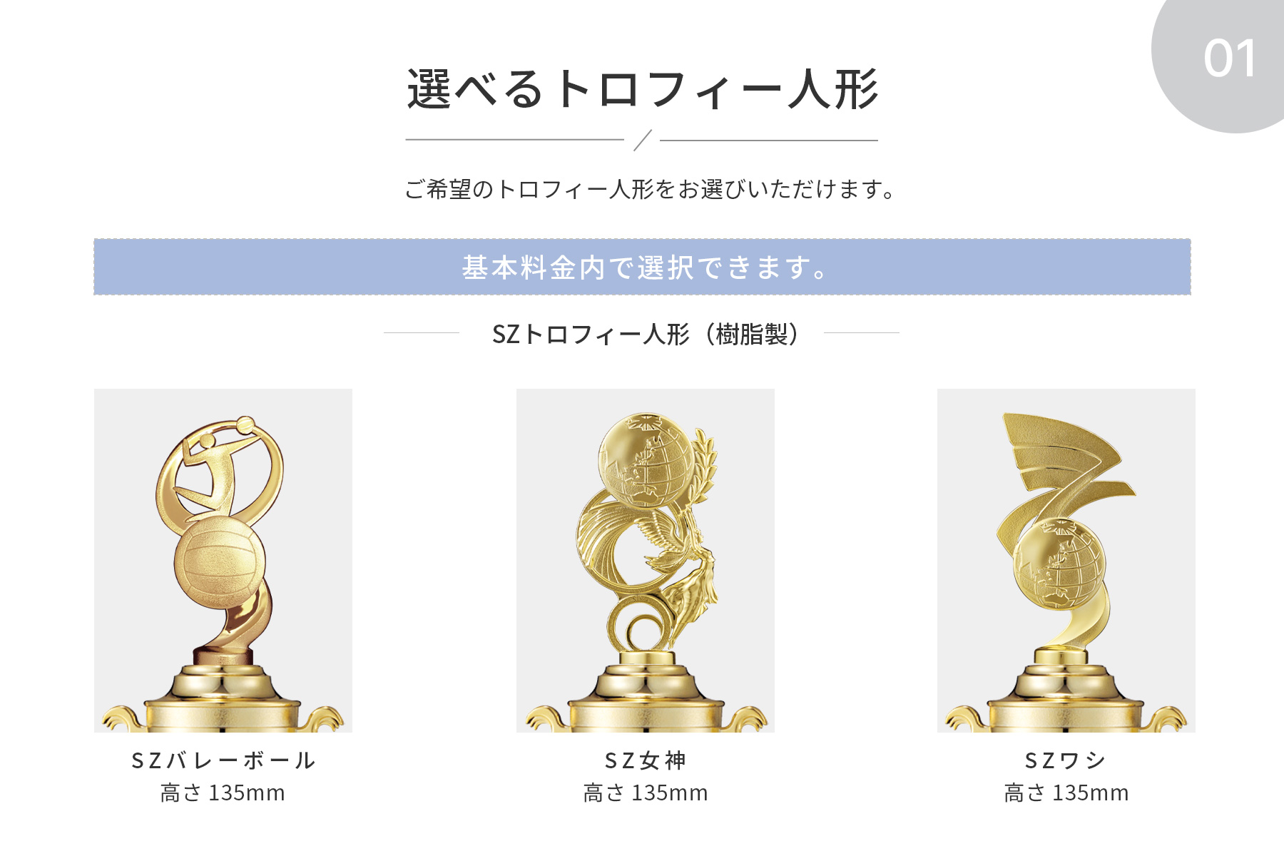競技や種目が選択出来るトロフィー人形