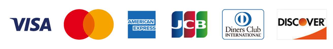 VISA, Mastercard, American Express, JCB, Diners Club, DISCOVER